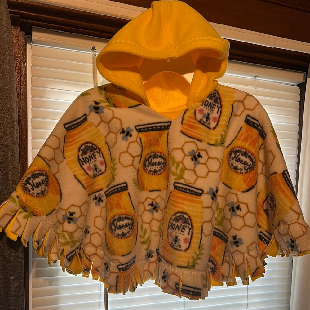 Kids Honey Jar Print fleece Hooded Poncho